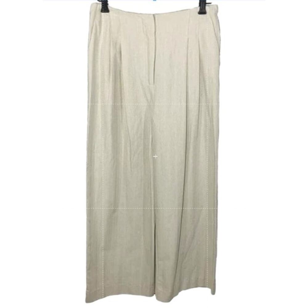 TopShop Herringbone Lightweight Wide Leg High Waist Trousers Sz 10 Oatmeal NWT
